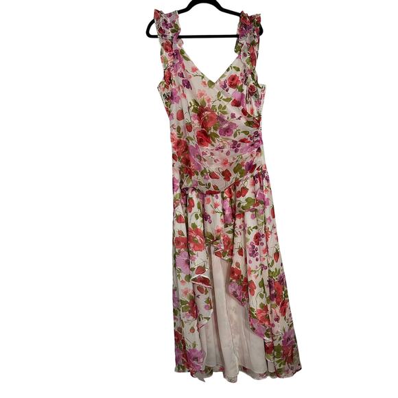 Abercrombie XLT Floral Ruffle High Low Dress XL Tall NWT Wedding Guest - Picture 1 of 8